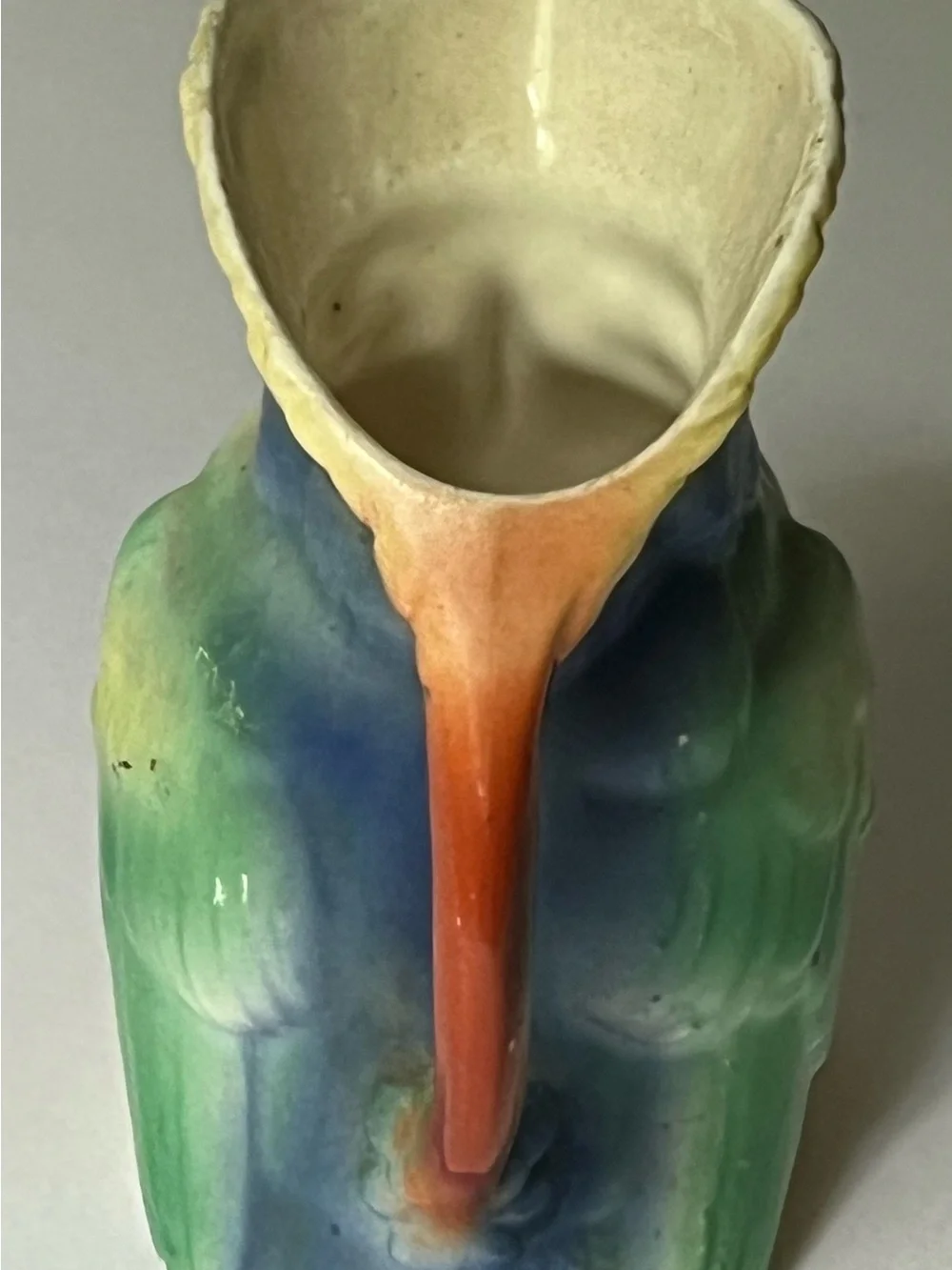 Vintage art, deco, chuckle, Slovakian pottery, parrot bird cream, pitcher